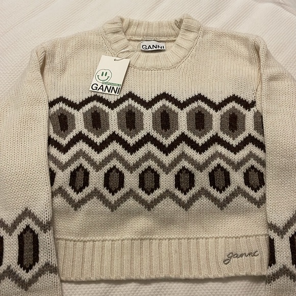 Ganni Chunky Graphic Cropped Sweater, Small - Picture 6 of 7